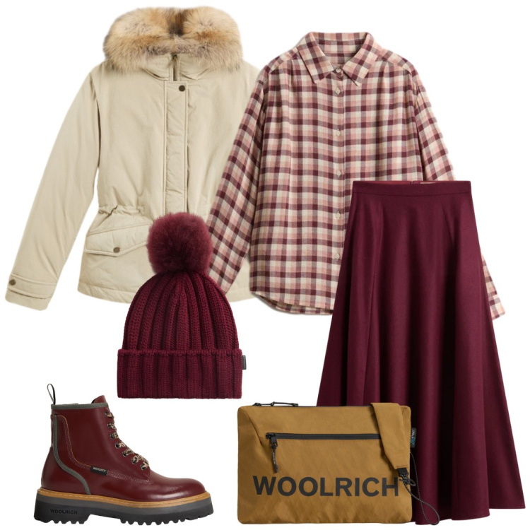 Outfit donna - Total look #2298082. Stile Casual per Tutti i giorni. Abbinamento con borse a tracolla, camicie, anfibi, gonne lunghe, blazer, berretti.