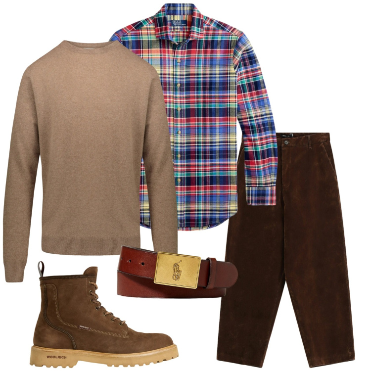 Outfit uomo - Total look #2298083. Stile Casual per Tutti i giorni. Abbinamento con pantaloni, cinture, camicie, anfibi, maglieria.