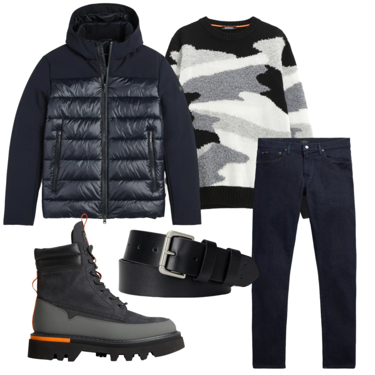 Outfit uomo - Total look #2298084. Stile Urban per Tutti i giorni. Abbinamento con maglieria, giacche, cinture, jeans, stivali e stivaletti.