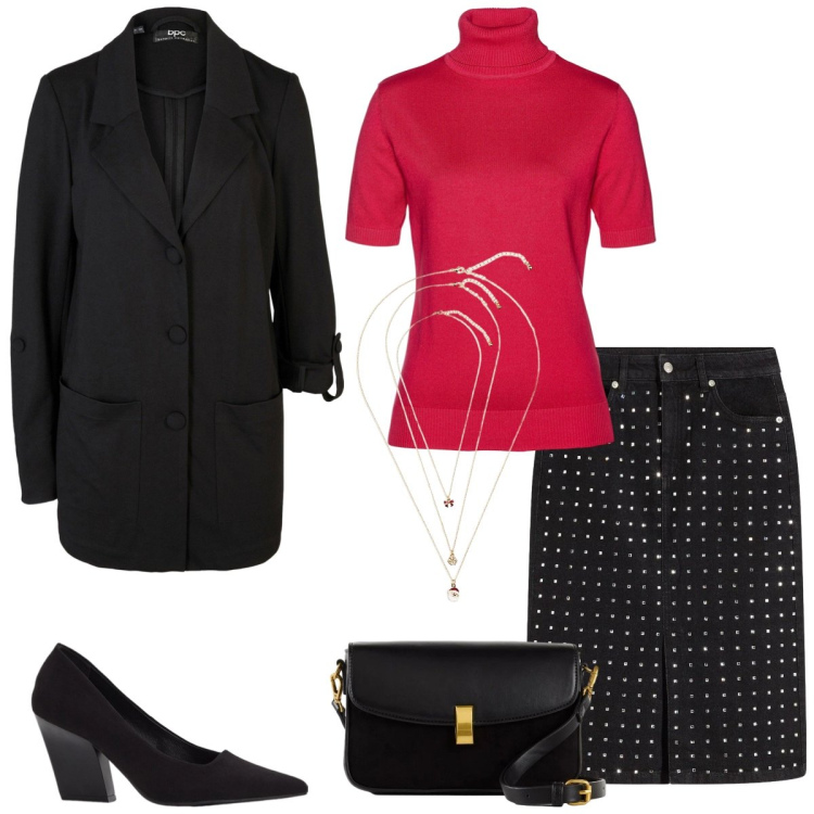 Outfit donna - Total look #2298088. Stile Casual chic per Serata fuori. Abbinamento con gonne longuette, blazer, décolleté, maglieria, collane, borse a mano.