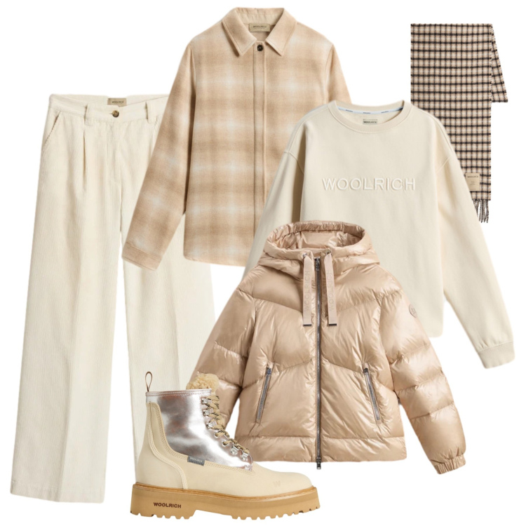 Outfit donna - Candida Holiday Heritage. Stile Urban per Tutti i giorni. Abbinamento con piumini, camicie, felpe, pantaloni, anfibi, sciarpe.