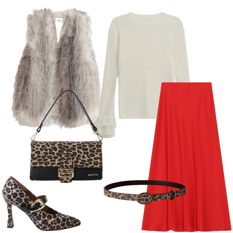 Outfit donna - Total look #2298104. Stile Casual chic per Tutti i giorni. Abbinamento con cinture, gonne lunghe, borse a spalla, décolleté, maglieria, gilet.