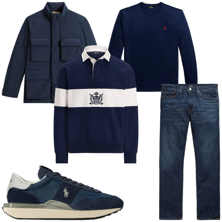 Outfit uomo - Il blu jeans e felpa. Stile Trendy per Tutti i giorni. Abbinamento con sneakers, jeans dritti, t-shirt, felpe, giacche.