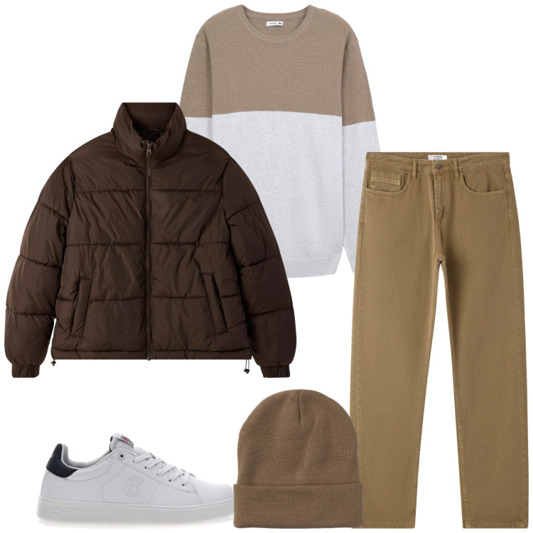Outfit uomo - Total look #2298110. Stile Urban per Tutti i giorni. Abbinamento con maglieria, berretti, bomber, jeans dritti, sneakers.