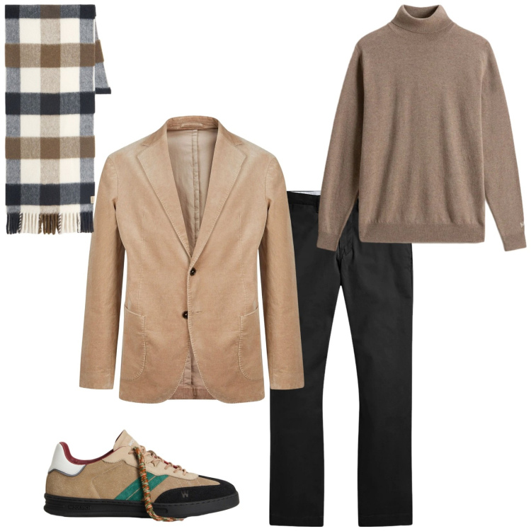 Outfit uomo - Total look #2298115. Stile Trendy per Serata speciale. Abbinamento con pantaloni, maglieria, sneakers, sciarpe, giacche.