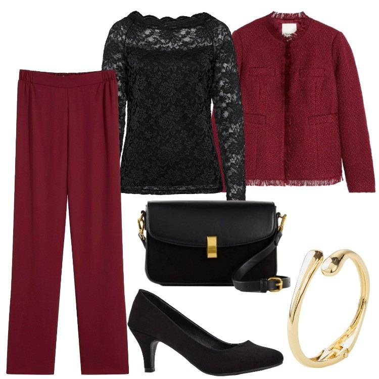 Outfit donna - Total look #2298129. Stile Chic per Cerimonia. Abbinamento con cappotti, pantaloni, maglieria, braccialetti, décolleté, borse a mano.