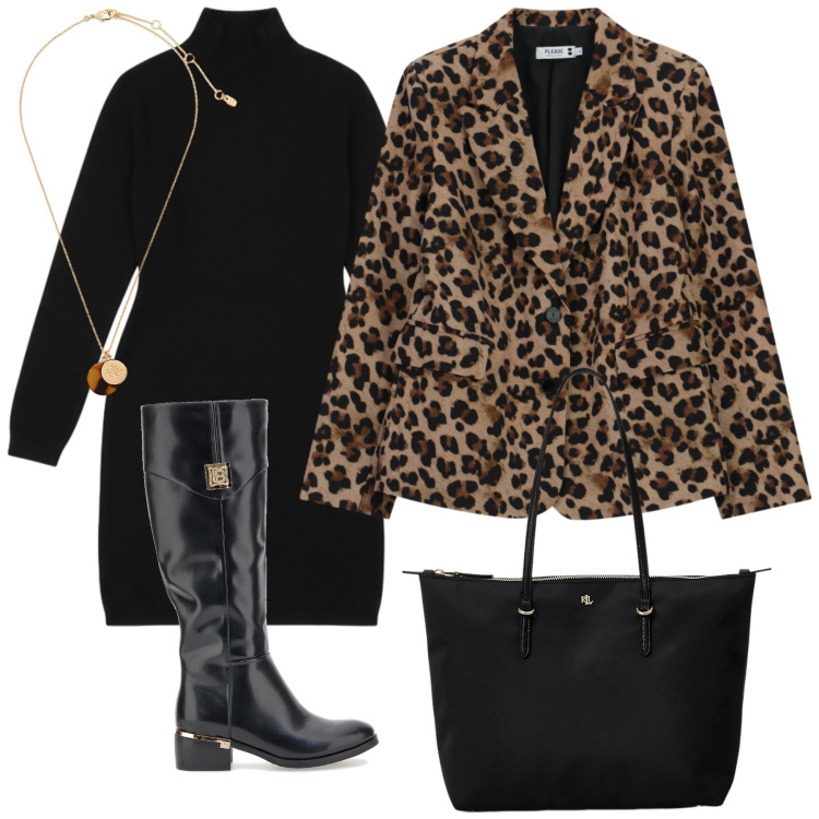 Outfit donna - Total look #2298149. Stile Urban per Serata fuori. Abbinamento con blazer, vestiti corti, borse tote, collane, stivali.