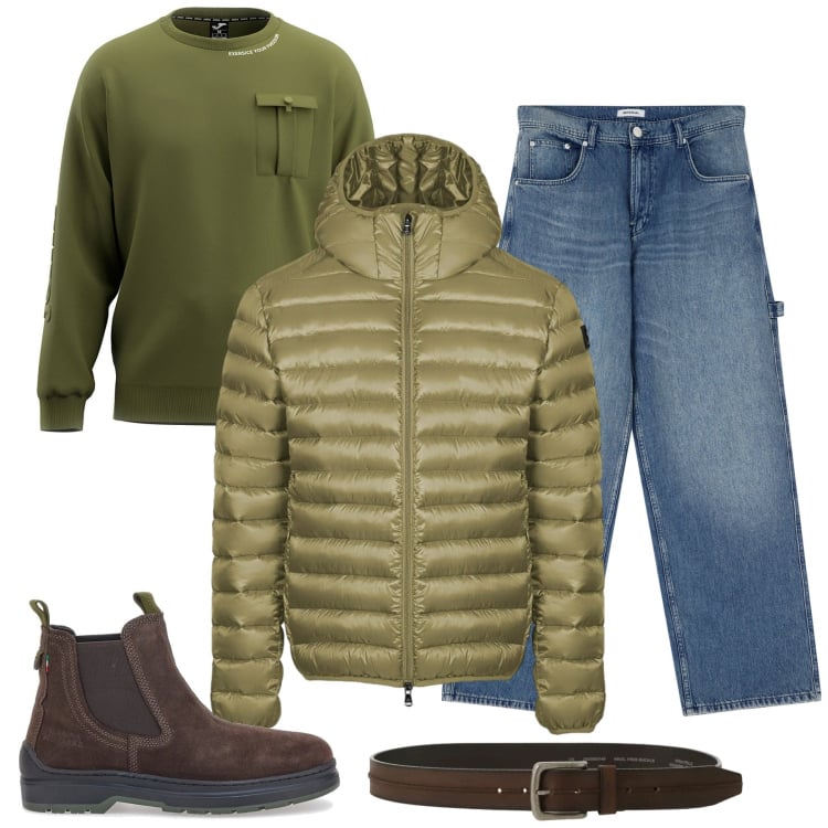 Outfit uomo - Total look #2298150. Stile Urban per Tutti i giorni. Abbinamento con jeans, cinture, bomber, stivali e stivaletti, felpe.