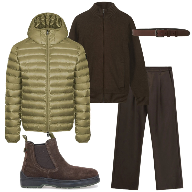 Outfit uomo - Giornata di shopping natalizio. Stile Urban per Tutti i giorni. Abbinamento con pantaloni, cinture, bomber, stivali e stivaletti, cardigans.