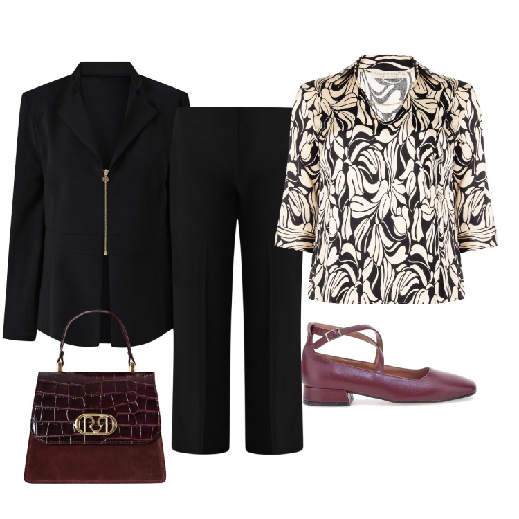 Outfit donna - Leggera e splendida. Stile Chic per Tutti i giorni. Abbinamento con blazer, bluse, pantaloni a palazzo, borse a mano, ballerine.