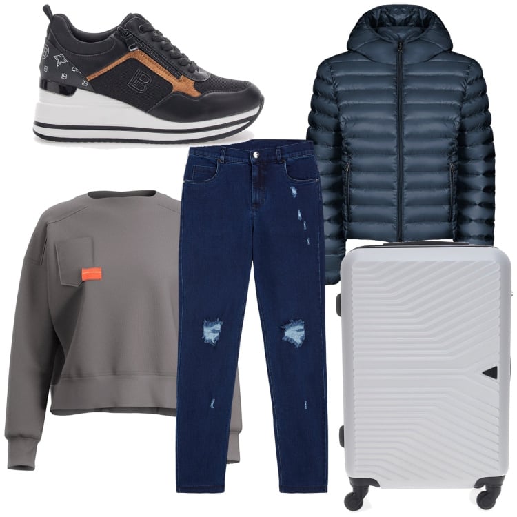 Outfit donna - Per il prossimo weekend. Stile Casual per Tutti i giorni. Abbinamento con jeans skinny, bomber, sneakers, valigie, felpe.