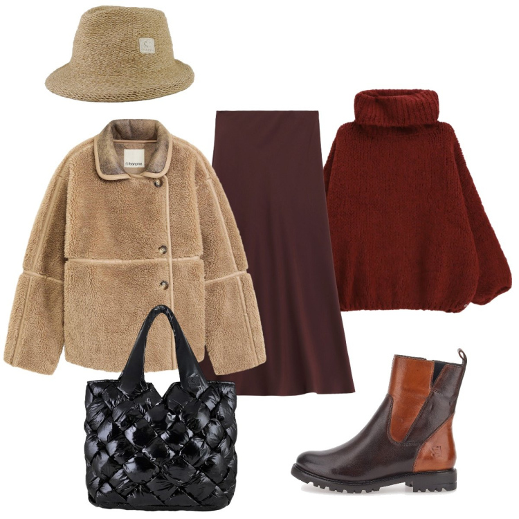 Outfit donna - Stile personale, un po’ mannish!. Stile Trendy per Tutti i giorni. Abbinamento con blazer, maglieria, gonne lunghe, cappelli, borse tote, stivaletti.