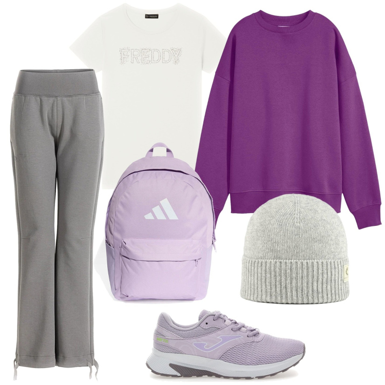 Outfit donna - Spesa al volo. Stile Casual per Tutti i giorni. Abbinamento con felpe, t-shirt, berretti, pantaloni, scarpe sportive, zaini.