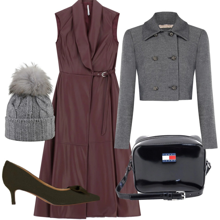 Outfit donna - Serata midi. Stile Glamour per Serata fuori. Abbinamento con blazer, vestiti lunghi, décolleté, berretti, borse a tracolla.