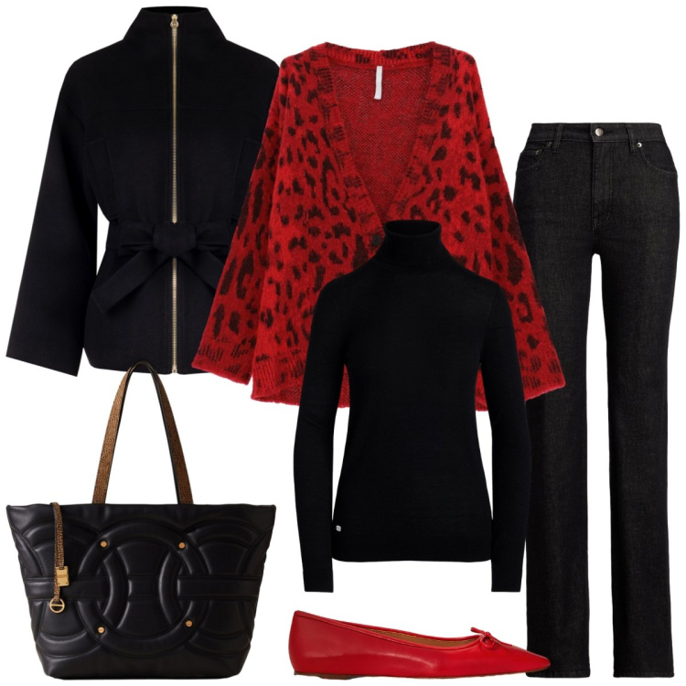 Outfit donna - Total look #2298242. Stile Casual chic per Tutti i giorni. Abbinamento con caban, cardigans, shopping bag, ballerine, maglieria, jeans.