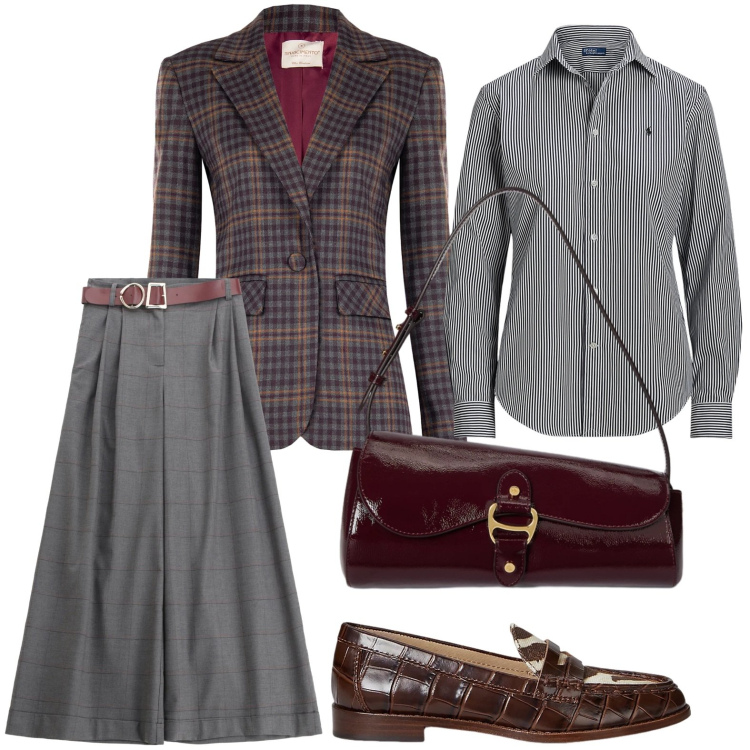 Outfit donna - Stile inglese. Stile Bon Ton per Ufficio. Abbinamento con blazer, pantaloni, camicie, mocassini, borse a spalla.