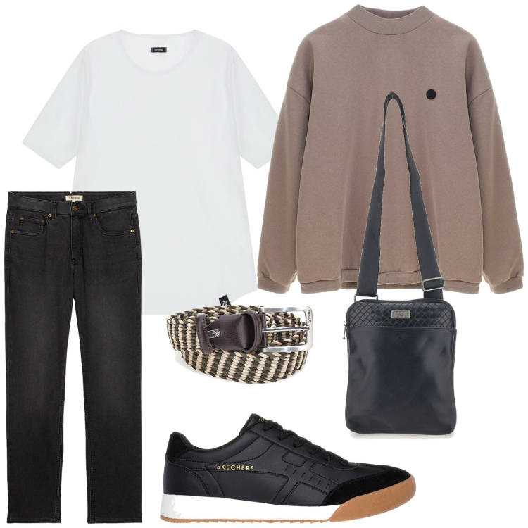 Outfit uomo - Total look #2298250. Stile Urban per Tutti i giorni. Abbinamento con jeans dritti, t-shirt, felpe, sneakers, cinture, borse sportive.