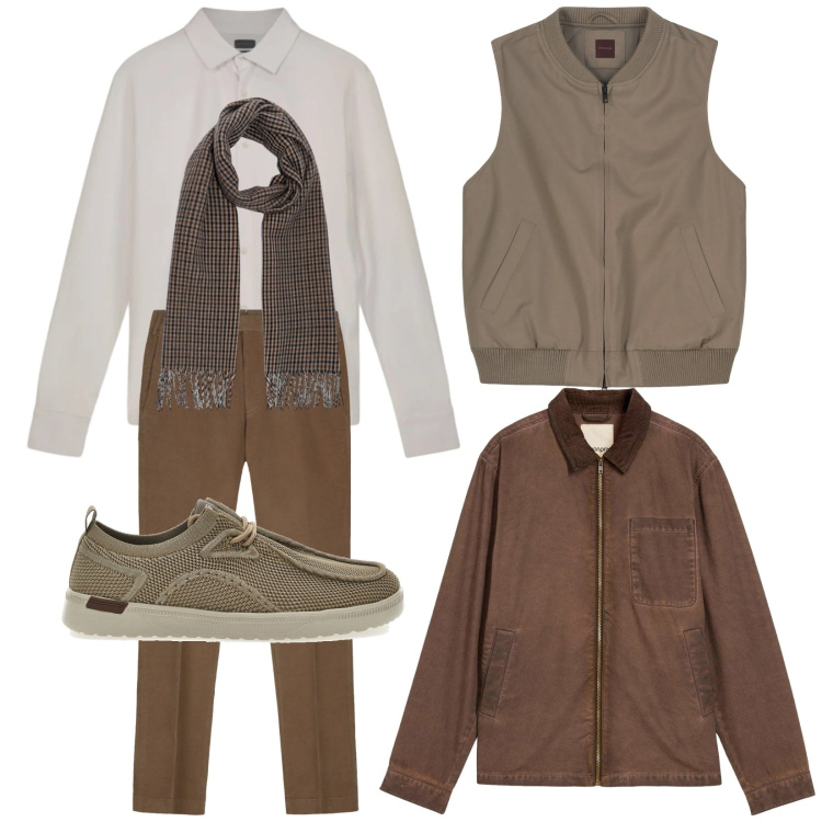 Outfit uomo - Total look #2298261. Stile Trendy per Tutti i giorni. Abbinamento con giacche, scarpe stringate, sciarpe, piumini, polo, pantaloni.