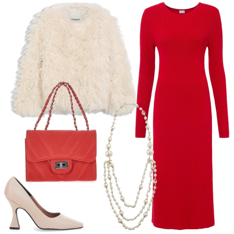 Outfit donna - Total look #2298265. Stile Chic per Serata fuori. Abbinamento con vestiti, ecopellicce, collane, décolleté, borse a tracolla.