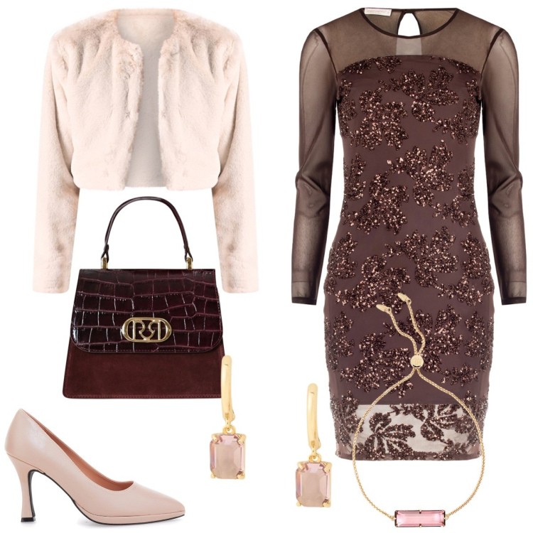 Outfit donna - Total look #2298275. Stile Glamour per Serata fuori. Abbinamento con bolero, borse a mano, vestiti a tubino, braccialetti, orecchini, décolleté.