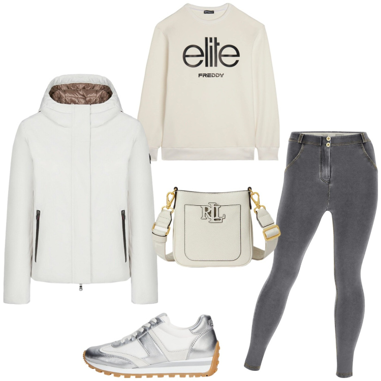 Outfit donna - Total look #2298291. Stile Urban per Tutti i giorni. Abbinamento con felpe, jeggings, sneakers, borse a tracolla, parka.