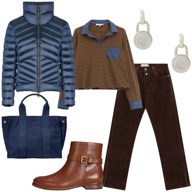 Outfit donna - Total look #2298301. Stile Urban per Tutti i giorni. Abbinamento con t-shirt, pantaloni, piumini, stivaletti, orecchini, borse tote.
