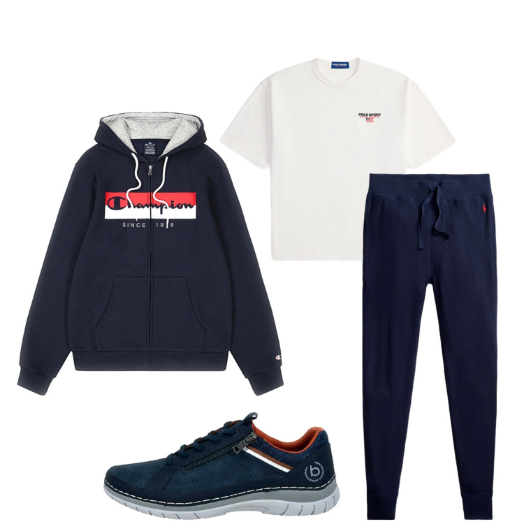 Outfit uomo - Total look #2298306. Stile Urban per Sport. Abbinamento con pantaloni, t-shirt, felpe con cappuccio, sneakers.
