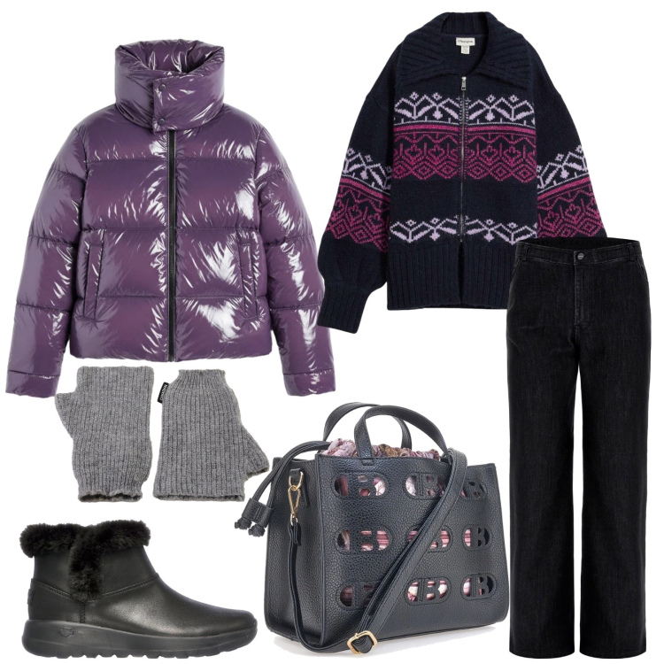 Outfit donna - Total look #2298331. Stile Casual chic per Tutti i giorni. Abbinamento con cardigans, jeans, piumini, guanti, stivaletti, borse a mano.