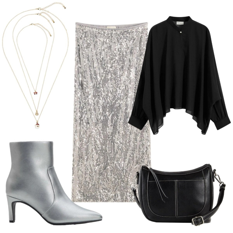 Outfit donna - Bonprix- Black Romance scintillante. Stile Glamour per Serata fuori. Abbinamento con bluse, stivaletti, gonne longuette, borse a tracolla, collane.