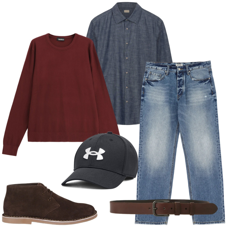 Outfit uomo - Maglione delle feste. Stile Casual per Tutti i giorni. Abbinamento con jeans, maglieria, cinture, cappelli, stivali e stivaletti, camicie.