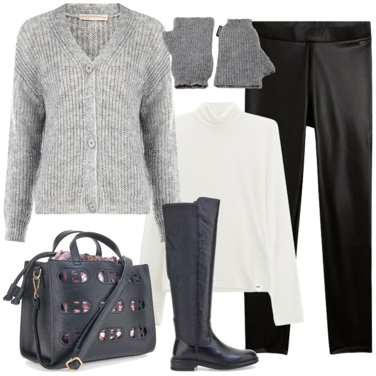 Outfit donna - Maglione abbraccio e morbidezza. Stile Glamour per Tutti i giorni. Abbinamento con cardigans, maglieria, treggings, guanti, stivali, borse a mano.