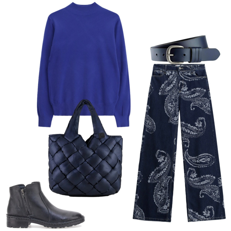 Outfit donna - Total look #2298366. Stile Casual chic per Tutti i giorni. Abbinamento con cinture, jeans, maglieria, borse tote, stivaletti.