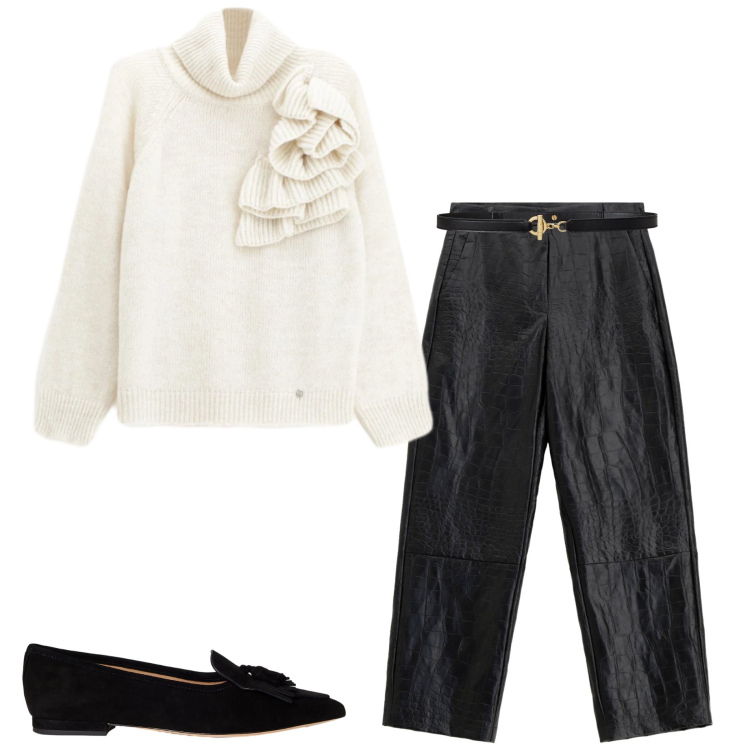 Outfit donna - Maglione morbido. Stile Casual chic per Serata fuori. Abbinamento con pantaloni, maglieria, ballerine, cinture.
