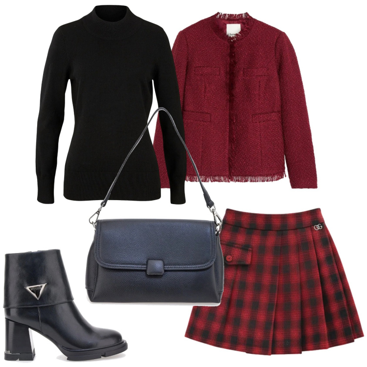 Outfit donna - Total look #2298392. Stile Casual chic per Ufficio. Abbinamento con cappotti, maglieria, minigonne, stivaletti, borse a spalla.