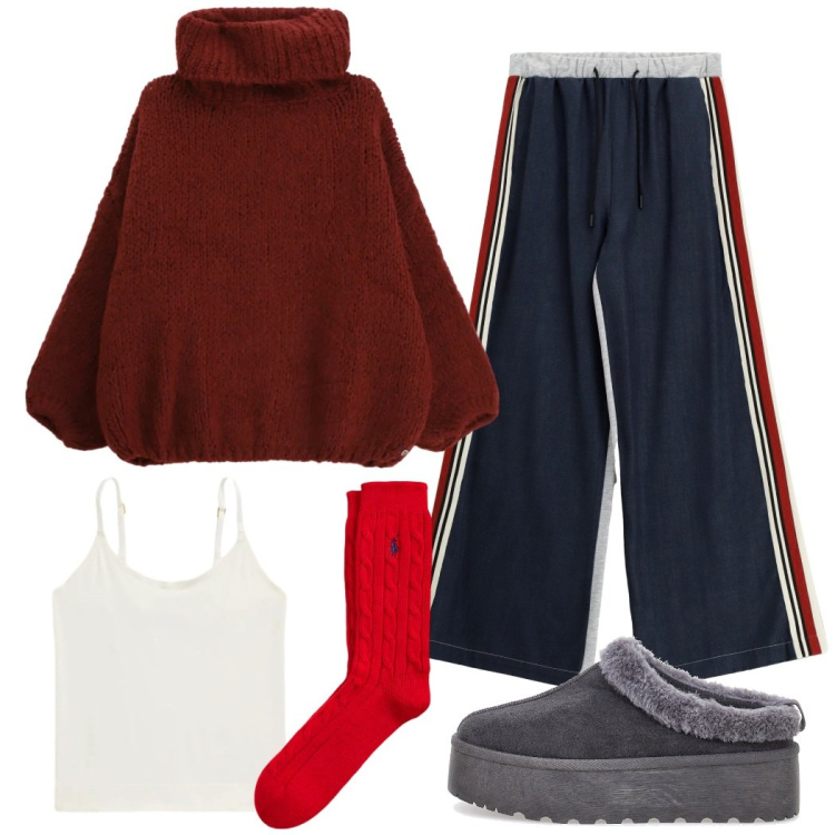 Outfit donna - Home sweet home. Stile Casual per Tutti i giorni. Abbinamento con maglieria, pantaloni, canottiere, calzini, pantofole.