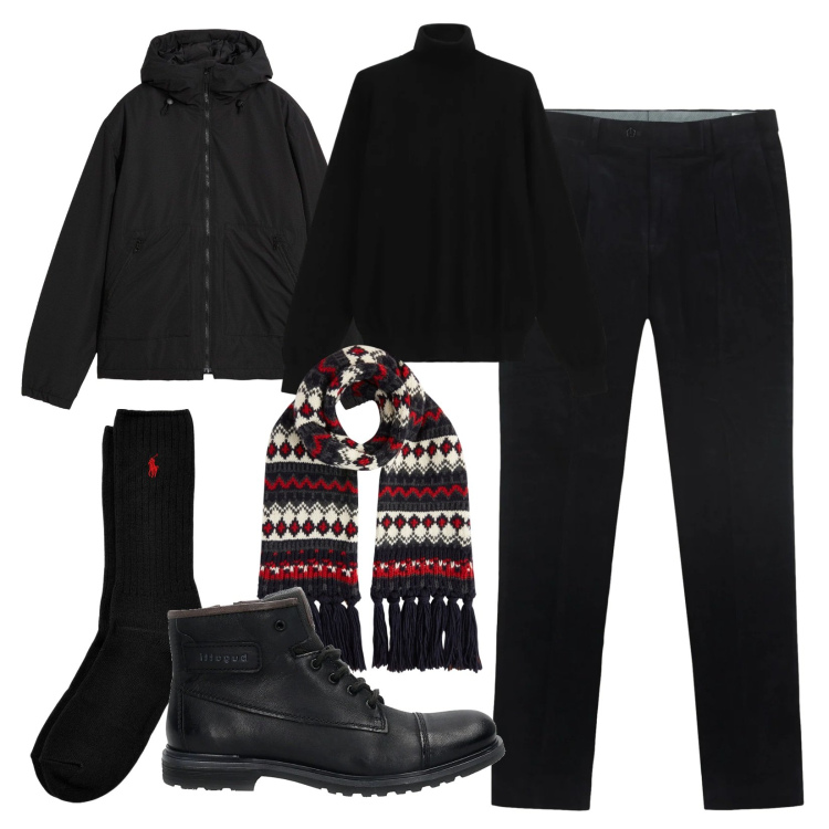 Outfit uomo - Serata a dicembre!. Stile Casual per Serata speciale. Abbinamento con giacche, maglieria, calzini, anfibi, pantaloni, sciarpe.