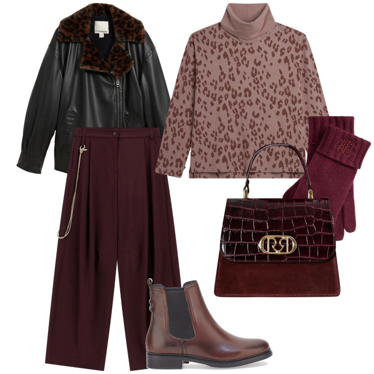 Outfit donna - Dicembre. per Tutti i giorni. Abbinamento con bomber, borse a mano, pantaloni a palazzo, felpe, guanti, stivaletti.