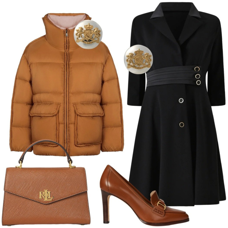 Outfit donna - Total look #2298423. Stile Chic per Serata fuori. Abbinamento con vestiti midi/longuette, orecchini, borse a mano, décolleté, piumini.