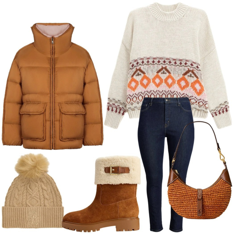 Outfit donna - Il maglione avvolgente. Stile Casual chic per Tutti i giorni. Abbinamento con maglieria, jeans skinny, stivaletti, borse a spalla, berretti, piumini.