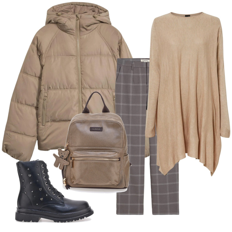 Outfit donna - Total look #2298451. Stile Casual per Tutti i giorni. Abbinamento con maglieria, pantaloni chino, giacche, anfibi, zaini.