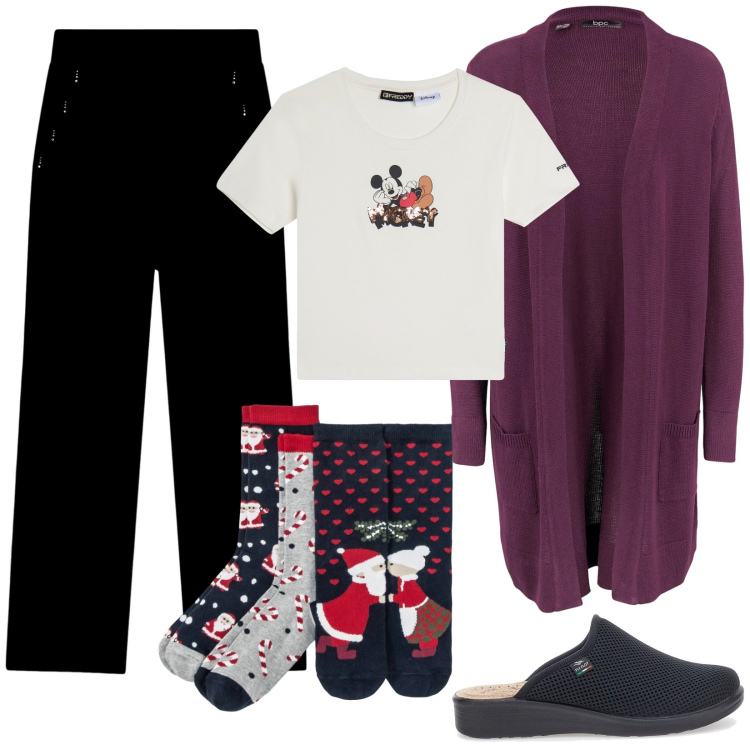 Outfit donna - Calzini coloratissimi. Stile Basic per Tutti i giorni. Abbinamento con cardigans, calzini, pantaloni, t-shirt, ciabatte.