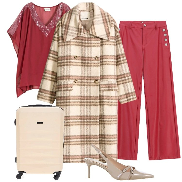 Outfit donna - Total look #2298475. Stile Chic per Cerimonia. Abbinamento con cappotti, bluse, pantaloni a palazzo, décolleté, valigie.