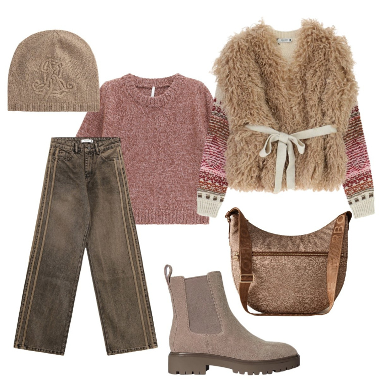 Outfit donna - Originale!. Stile Etnico per Tutti i giorni. Abbinamento con jeans, maglieria, maglieria, borse a spalla, stivaletti chelsea, berretti.