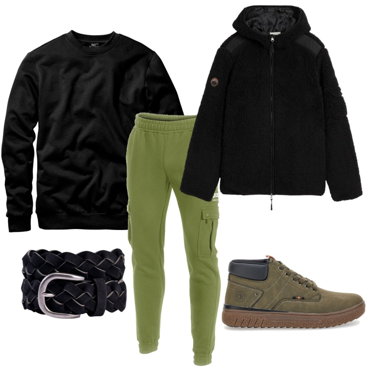 Outfit uomo - Dicembre glam. Stile Trendy per Tutti i giorni. Abbinamento con felpe, giacche, cinture, pantaloni, sneakers.