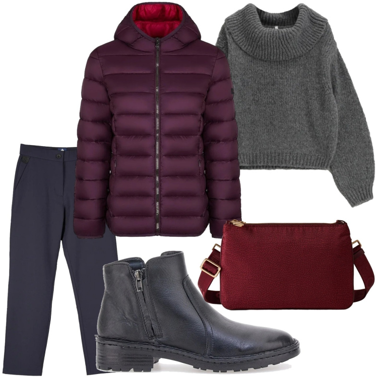 Outfit donna - La giacca basic. Stile Basic per Ufficio. Abbinamento con maglieria, borse a tracolla, pantaloni chino, piumini, stivaletti.