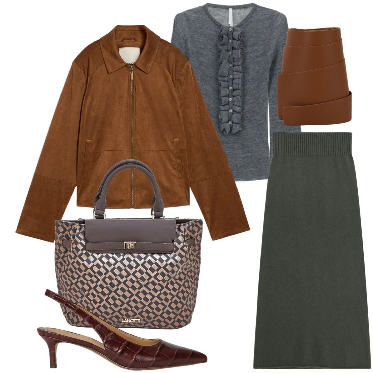 Outfit donna - Guardaroba versatile. Stile Glamour per Tutti i giorni. Abbinamento con blazer, cinture, gonne lunghe, maglieria, décolleté, borse a mano.