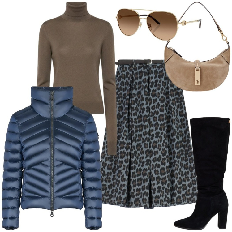 Outfit donna - Casual con stile. Stile Casual chic per Tutti i giorni. Abbinamento con gonne longuette, stivali, borse a spalla, occhiali da sole, piumini, maglieria.