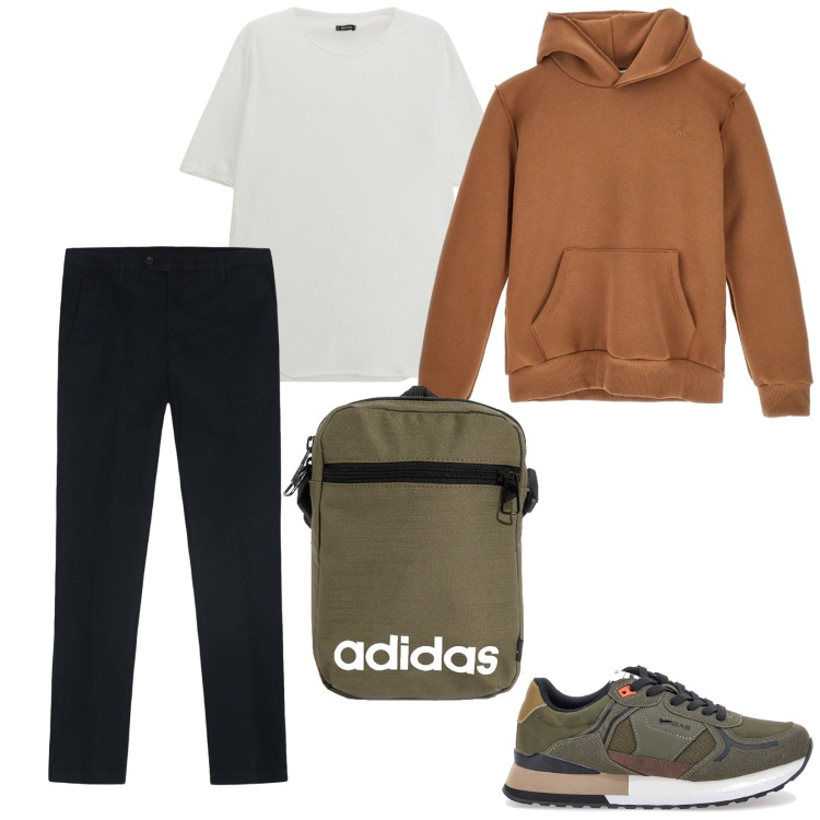 Outfit uomo - Sport. per Sport. Abbinamento con t-shirt, borse sportive, sneakers, felpe con cappuccio, pantaloni.