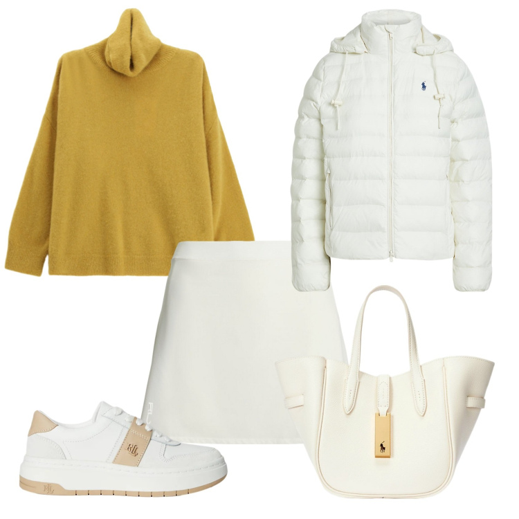 Outfit donna - Total look #2298519. Stile Casual chic per Ufficio. Abbinamento con maglieria, borse tote, giacche, minigonne, sneakers.