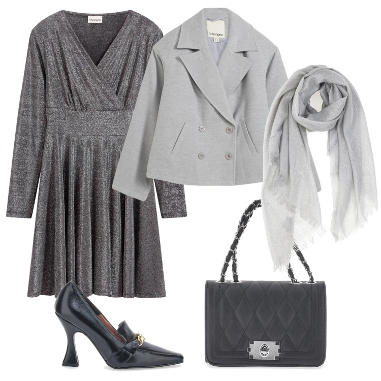 Outfit donna - Total look #2298523. Stile Chic per Serata fuori. Abbinamento con vestiti, caban, foulard, borse a tracolla, décolleté.